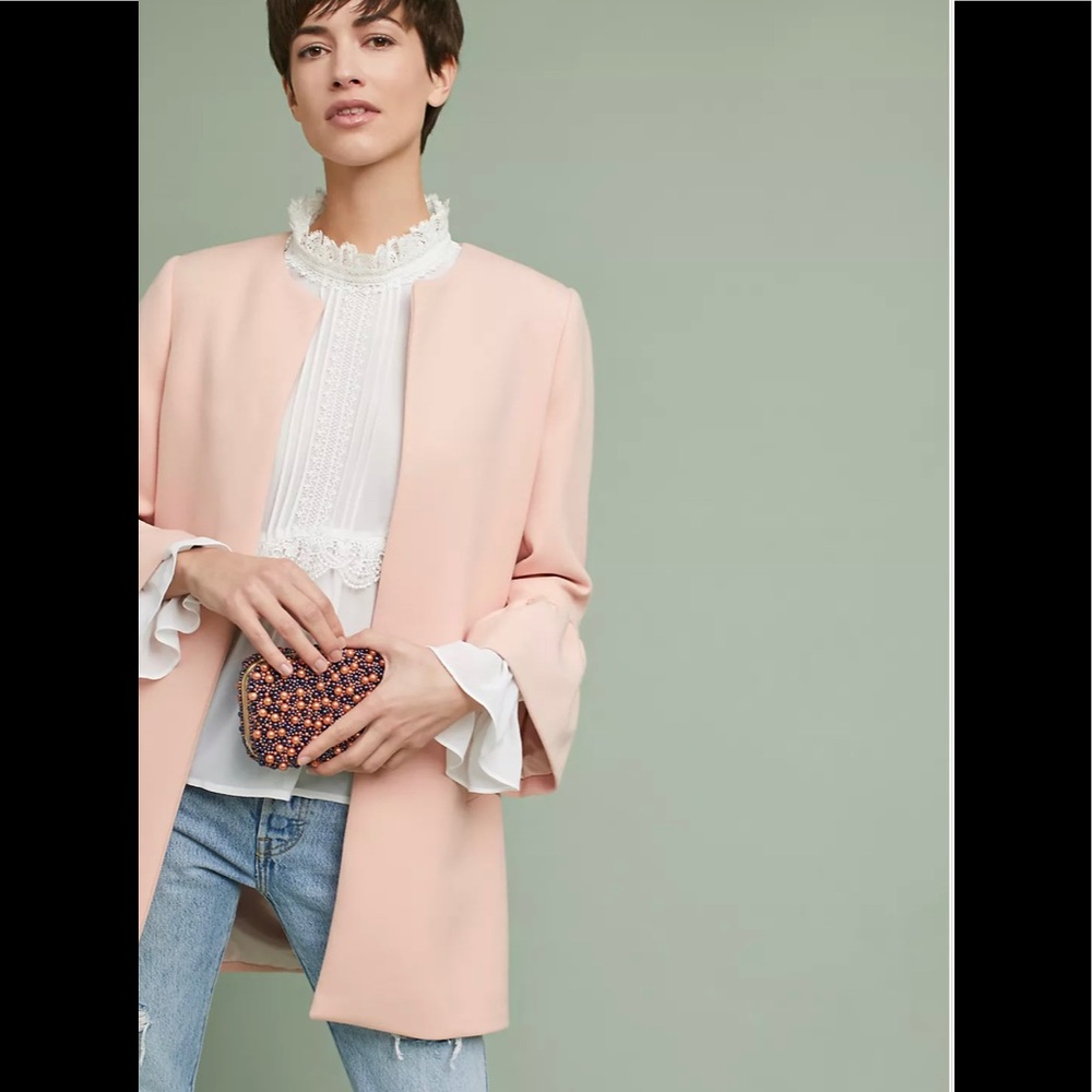 NWOT ANTHROPOLOGIE LEA & VIOLA PINK GRACEANNE FLUTTER-SLEEVE COAT SZ XS